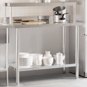 PLAN DE TRAVAIL YOS-7869861336108-Table de travail de cuisine avec étagère 110x55x120 cm inox