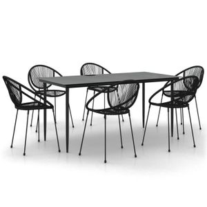 Ensemble table et chaise de jardin LIU-7809356213569Ensemble à dîner de jardin 7 pcs Noir Rotin PVC