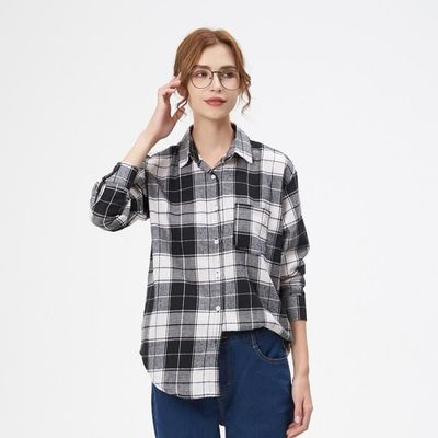 Blouse Femme à Carreaux - Coupe Oversize, Manches Longues - Tops Décontracté Pour Le Printemps/été - Grande Taille Ample - 1