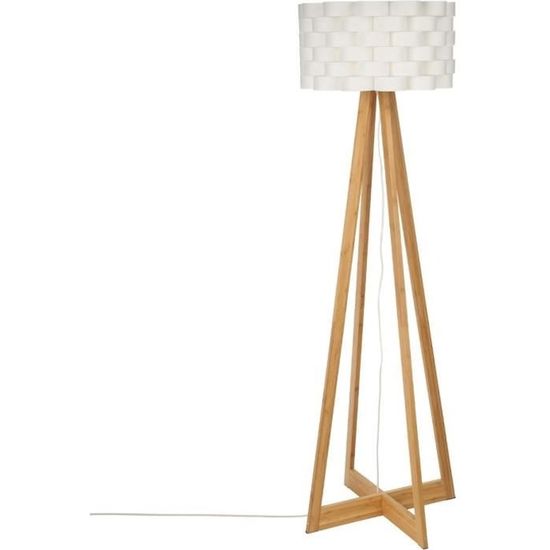 Lampadaire en bambou - E27 - 60 W - H. 150 cm - Blanc