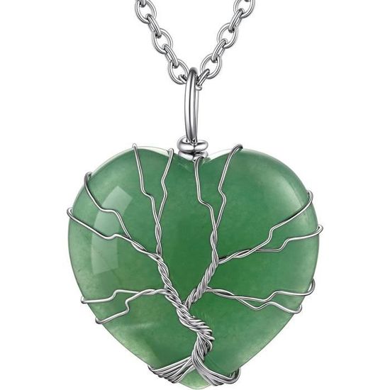 Pendentif Cœur En Aventurine Verte - Pierre Naturelle - Collier