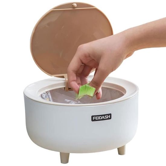 Poubelle De Table Grise Avec Couvercle - Petite Corbeille Bureau, Salle De Bain, Cuisine - Portable Et Pratique - 5