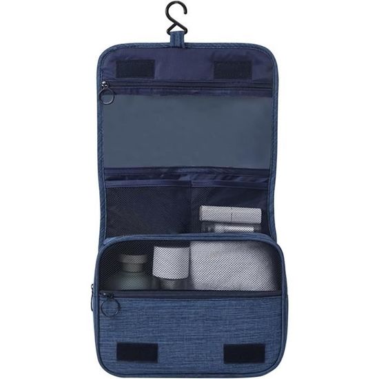 Trousse De Toilette Voyage Suspendue - 4 Compartiments - Étanche - Nylon Noir - 24x10x15 Cm