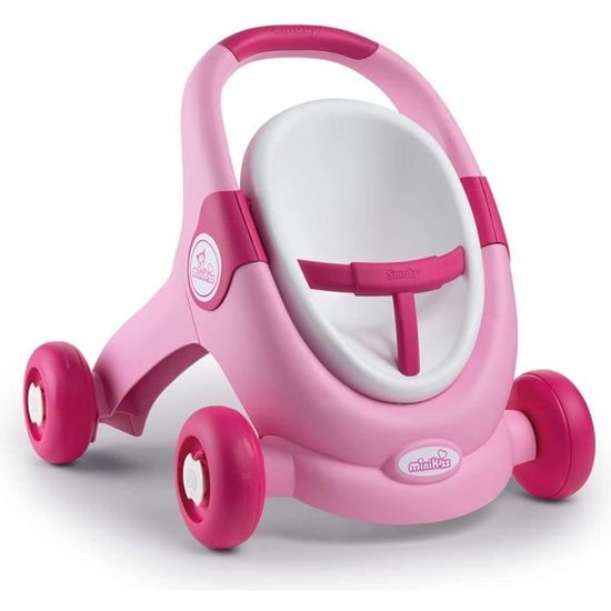 Smoby Minikiss Baby Walker 3 en 1 Trotteur Enfant Poussette Siege pour Poupons et Poupees Ceinture de Maintien Systeme d Cdiscount Sport