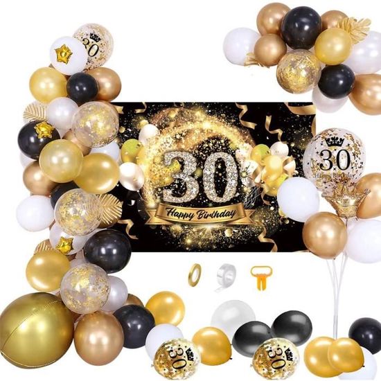 30 anniversaire décoration noir or de fête affiche toile de fond avec ballon guirlande arc kit, bannière joyeux anniversaire 40