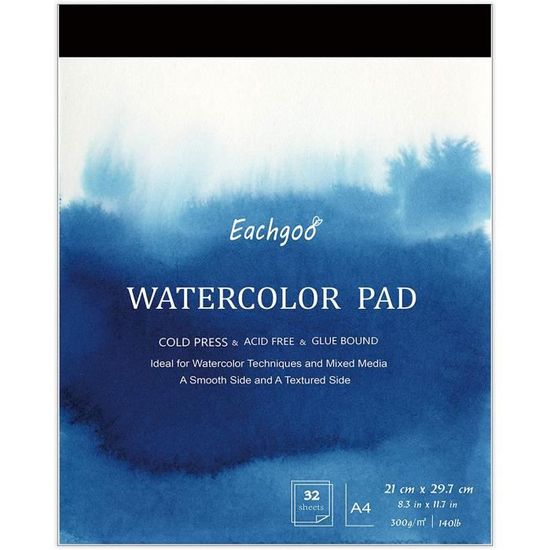 Bloc Aquarelle Idena A4 – 30 Feuilles 300g/m² Crème, Papier Épais Idéal Pour Aquarelle, Acrylique Et Techniques Humides
