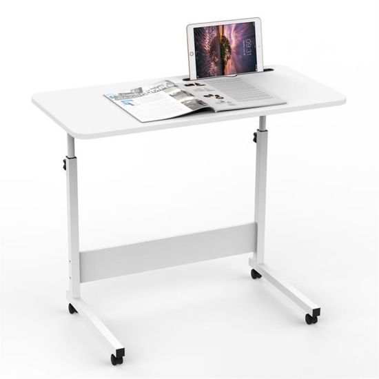 Canapé réglable côté sur table de lit ordinateur portable panier bureau  portable avec roues sur table ordinateur portable chariot 80 * 40cm blanc