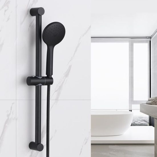 Auralum Barre de douche Noir (Sans Robinet) + Douchette Hauteur Réglable avec 1.5M flexibe de douche, peut pour baignoire