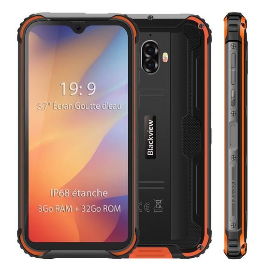 Blackview BV5900 Smartphone IP68 étanche 4G 5.7'' Écran 3Go Ram 32Go Rom Android 9.0 Téléphone portable Incassable - Orange