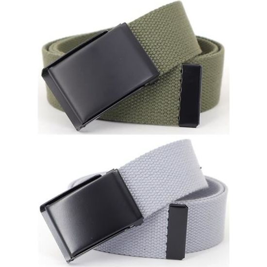 Hommes Femmes Unisexe Toile Sangle Ceinture Régulière Grande Taille Boucle  Noire Army Ceintures