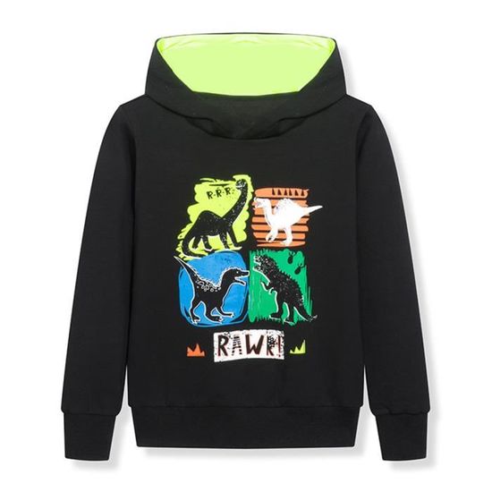 Sweat à Capuche Garçon Dinosaure – Broderie Dessin Animé – Manches Longues Col Rond – Coton 95%