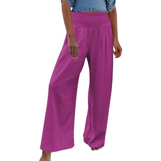 Pantalon Femme Coton Lin Taille Haute Casual L ger Grande Taille