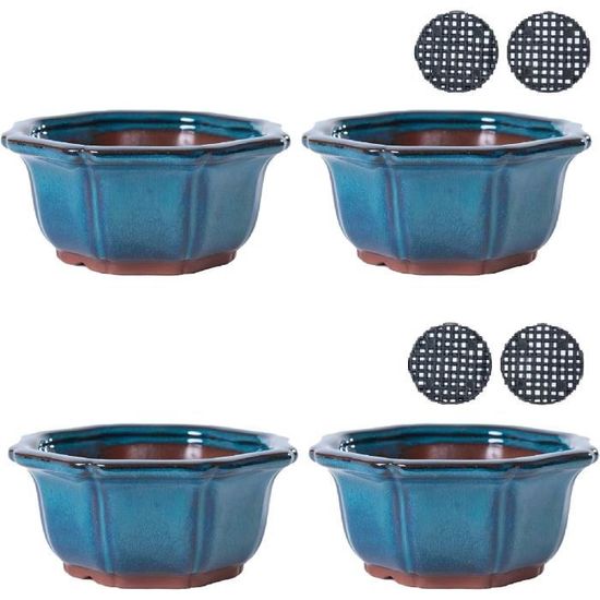 Wensmy Lot de 2 pots en céramique émaillée pour bonsaï - Pot de fleurs vintage pour bonsaï - Avec drainage - Pot de fleurs de cactus - Décoration de jardin