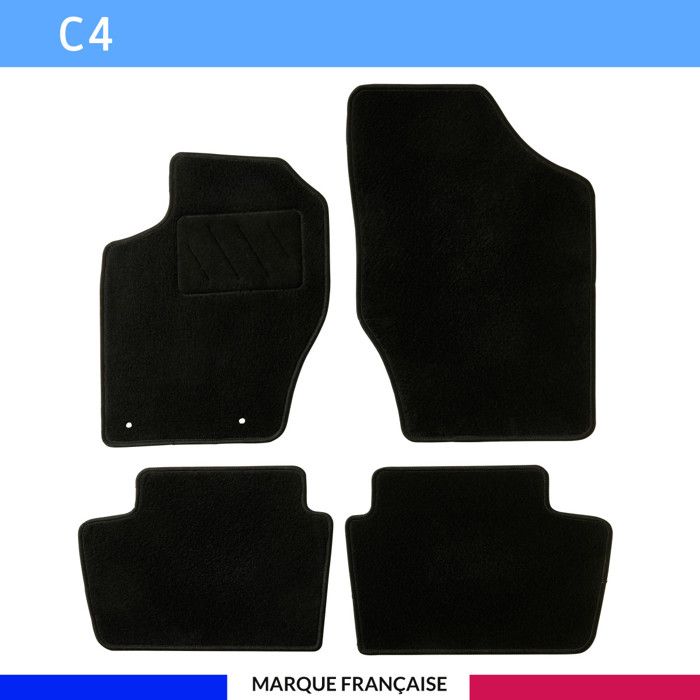 Tapis De Voiture Sur-Mesure Pour Citroën C4 (2004-2011) - 4 Pièces Antidérapantes Avec Clips