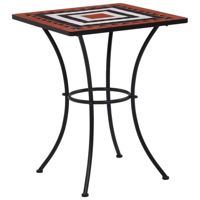 LINXI-Table de bistro mosaïque Terre cuite et blanc 60 cm Céramique