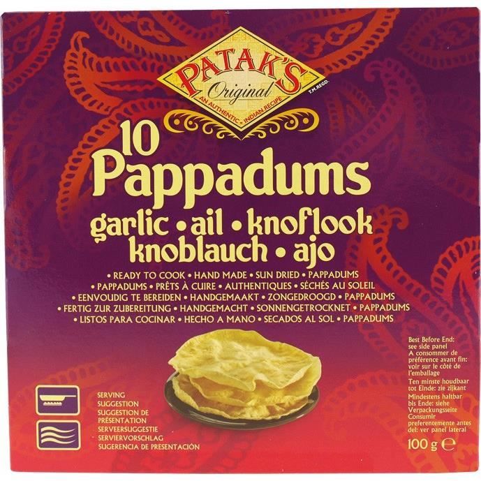 10 Pappadums à l'ail prêts à cuire - 100g