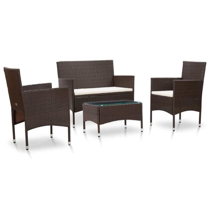 FAC Salon de jardin 4 pcs avec coussins Résine tressée Marron résistante aux intempéries