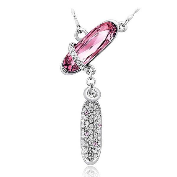 Collier Strass, Cristal Swarovski Elements Rose et Plaqué Rhodium