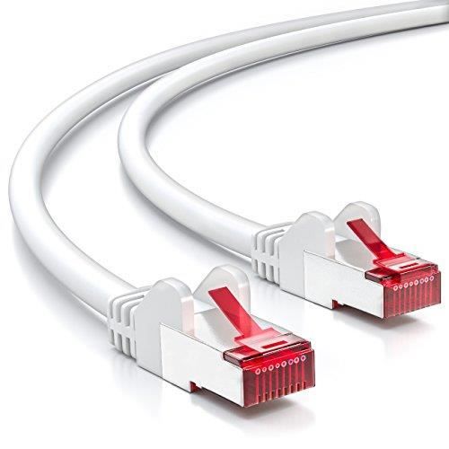 deleyCON PREMIUM 15m Câble réseau RJ45 CAT6 Gigabit LAN DSL Blindage S-FTP surfaces de contact dorées prises RJ45 blanc