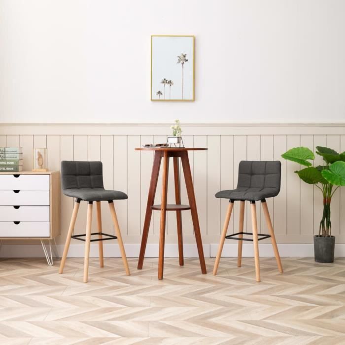 🏆EXPE- Lot de 2pcs - Tabourets Haute de bar Chaises de Bar 40,5 x 46 x 89 cm Gris foncé Tissu♕6878