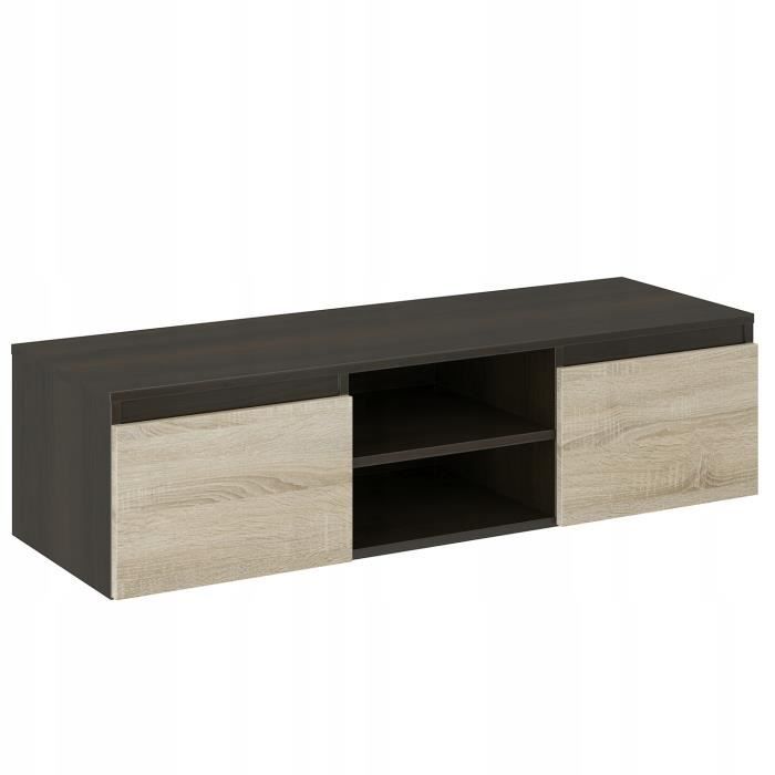 GOREME - Meuble bas TV contemporain salon-séjour 120x40x36 - 2 niches 2 portes - Rangement moderne matériel aud…