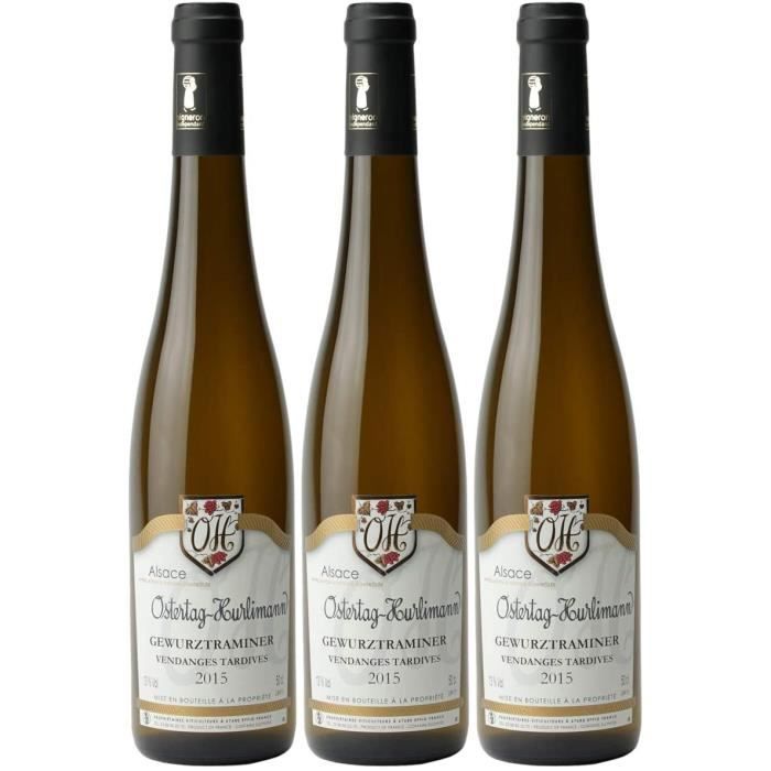 Alsace Gewurztraminer Vendanges tardives Blanc 2015 - Domaine OSTERTAG-HURLIMANN - Vin AOC Blanc d' Alsace - Lot de 3x50cl - C&e8