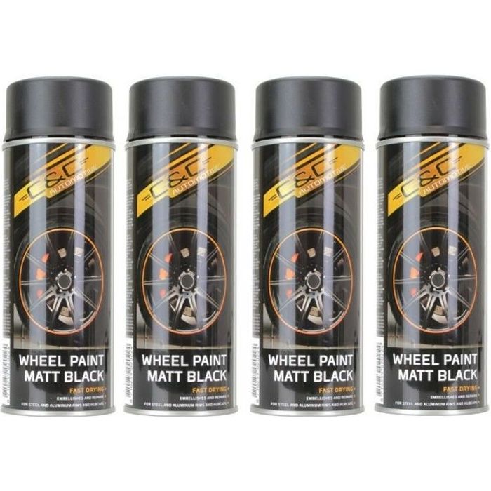 4 Bombes Spray de peinture Noir Mat pour Jantes et Enjoliveur Auto Moto