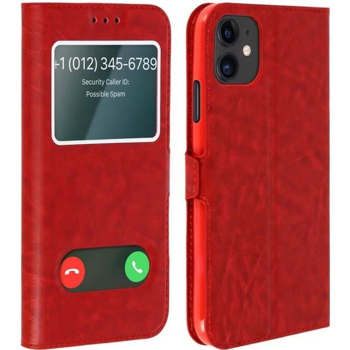 Housse iPhone 11 Protection Double Fenêtre Fonction Support - rouge Rouge