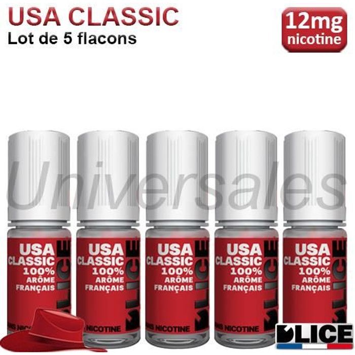 Lot de 5 e liquides 12mg USA CLASSIC DLICE – 50ml