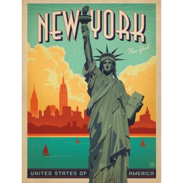 Poster Affiche New York USA Affiche Poster Vintage Voyage Art Deco 30's 31cm x 41cm