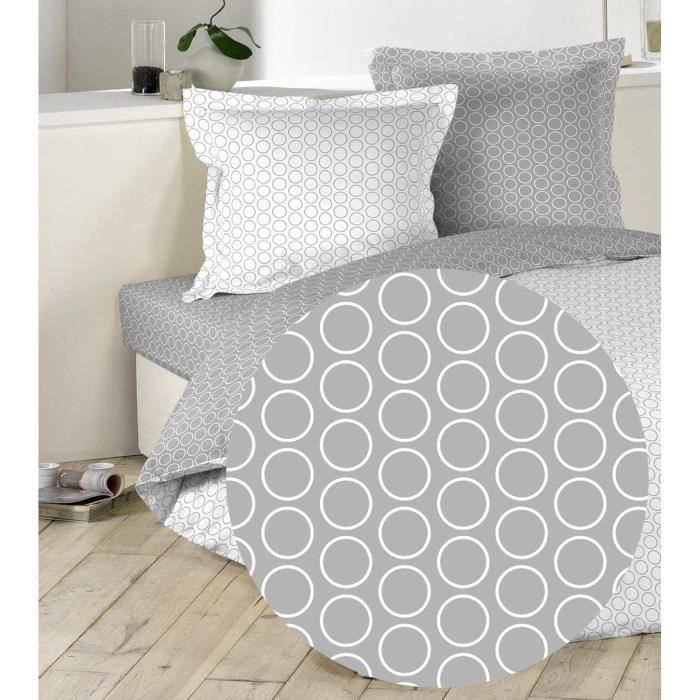 Drap housse coton 160x200 ZODIAC GRIS-BLANC
