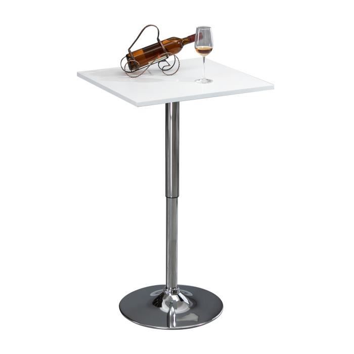 Table de bar table bistro chic style contemporain table carrée hauteur réglable dim. 60L x 60l x 82-103H cm métal chromé MDF blanc