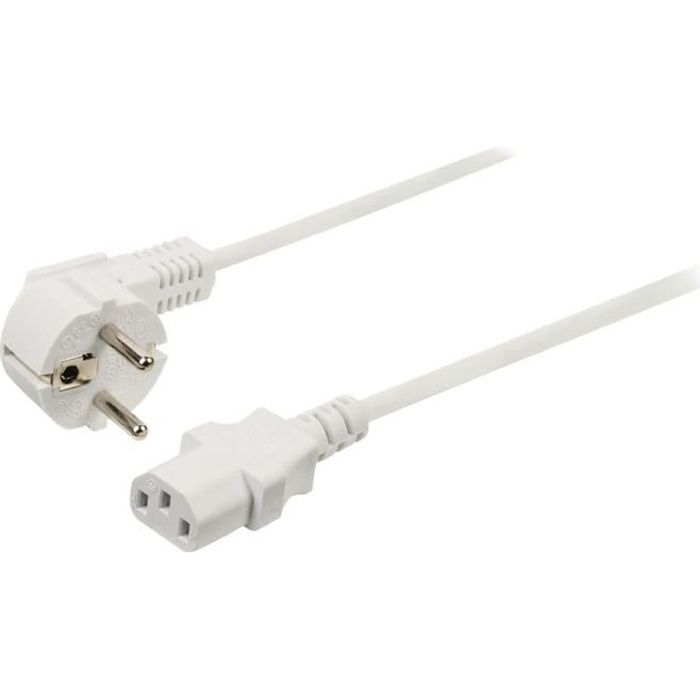 LCS - Cable d'alimentation electrique Blanc 10m - Prise Femelle Europe coté périphérique pour Vidéoprojecteur, PC, Télé, ect...