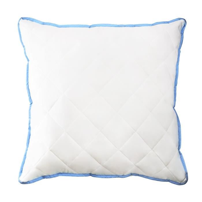 50x50 Oreiller matelassée bords bleus confort maximum 50x50 cm en polyester housse microfibre