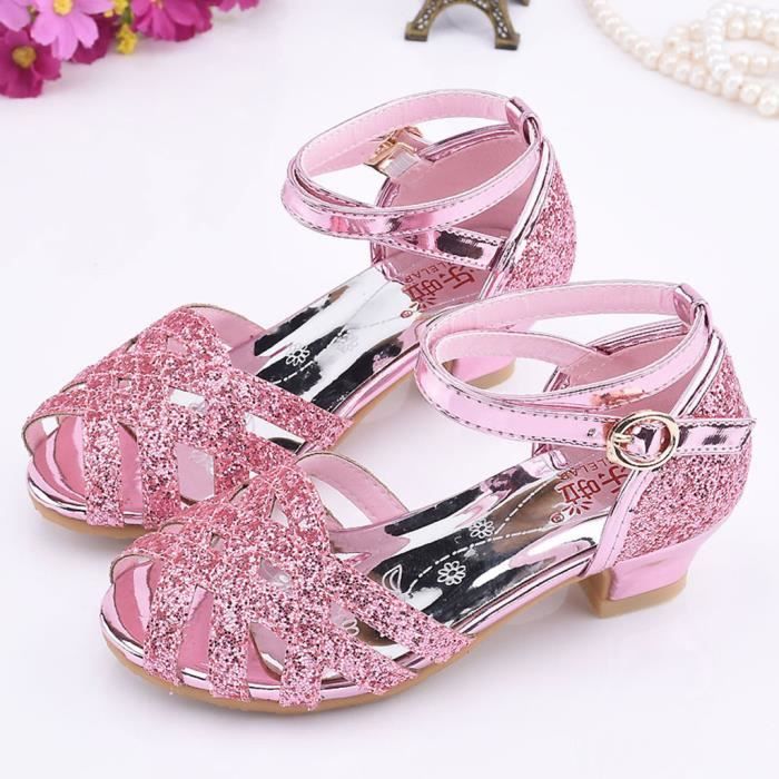 Tout-petit enfants filles Bling paillettes simples princesse chaussures sandales chaussures de danse Rose