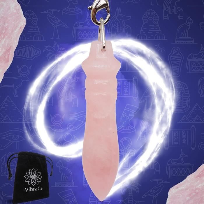 Pendule Égyptien de Radiesthésie THOT en QUARTZ ROSE | Pendule Divinatoire Magnétiseur en Quartz Rose