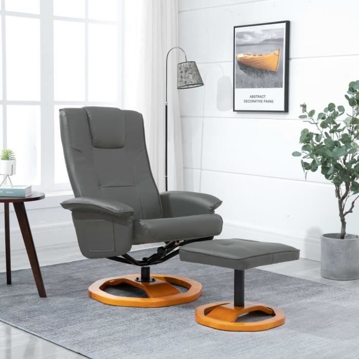Magnifique-Fauteuil relax style contemporain confort Fauteuil TV pivotant avec repose-pied Gris Similicuir