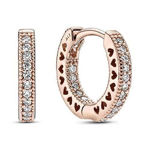 Pandora - Boucles d'oreilles en forme de cœur pavé or rose 14 carats avec alliage métallique plaqué or rose et zircons cubiques de