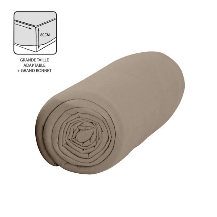 Drap housse Mastic - 100% coton 57 fils - Bonnet 30 cm - 140 x 200 cm - Taupe