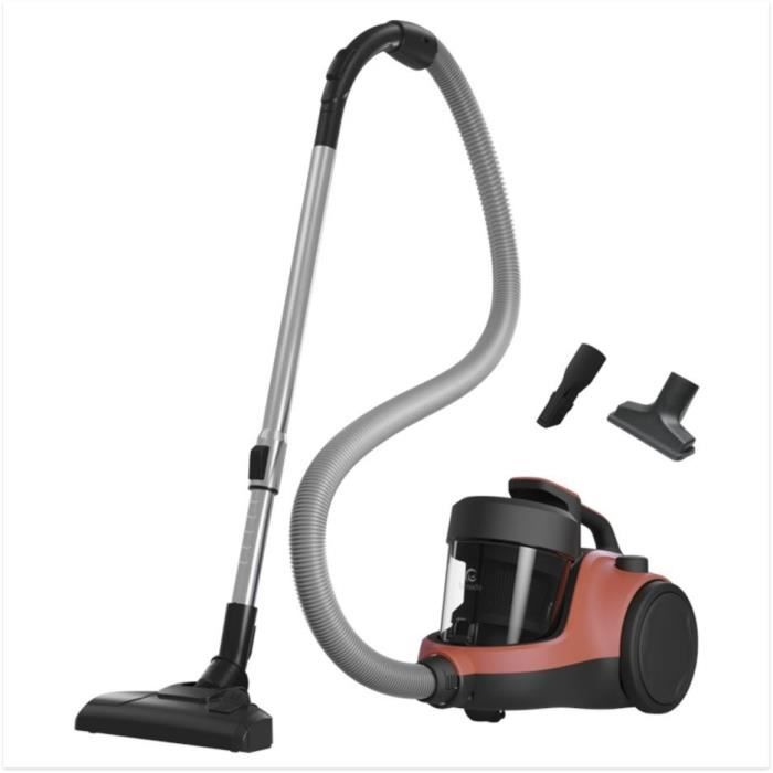 TORNADO TOC21-2CR Aspirateur traineau sans sac - compact 1,3L - rayon 7m - 78dB - 3 accessoires - Orange