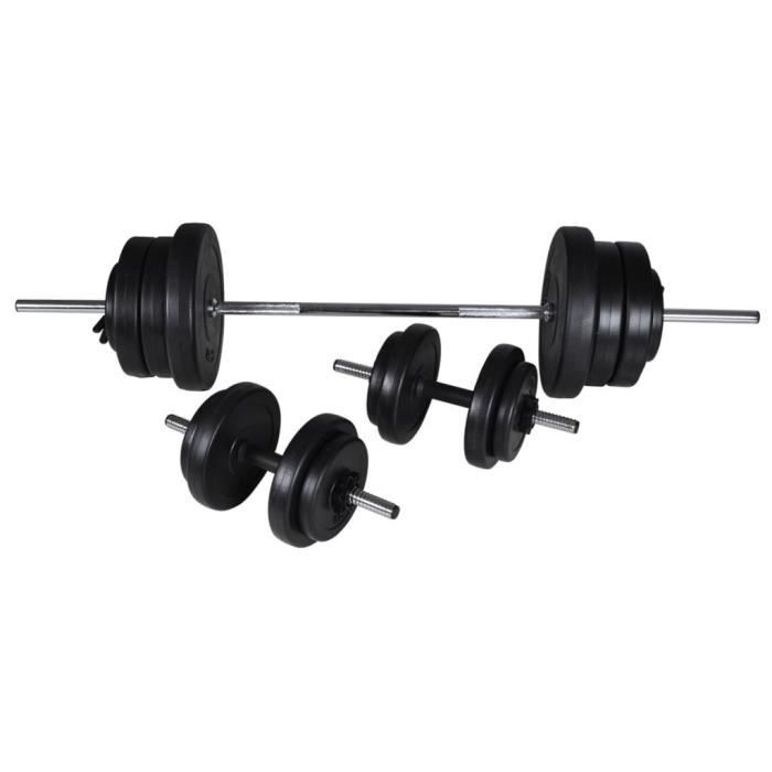 Kit de barre d'haltère avec 2 haltères courts - 12 disques poids total 60,5kg