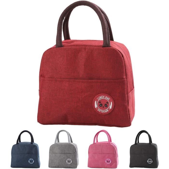 Sac Isotherme Repas Bureau Lunch Bag Sac de Transport Repas Pique-Nique Sac de Poche Toile Imperméable isol,Rouge