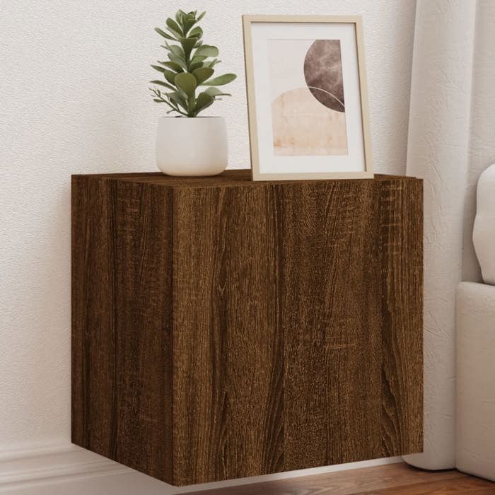 vidaXL Meuble TV Mural avec Lumières LED Armoire de Télévision Suspendue Meuble Télé Flottant Moderne Chêne Marron Bois 837258