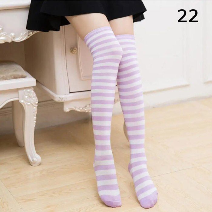 Chaussettes Hautes Rayées, Genou Imprimer Accessoires Robe Longue