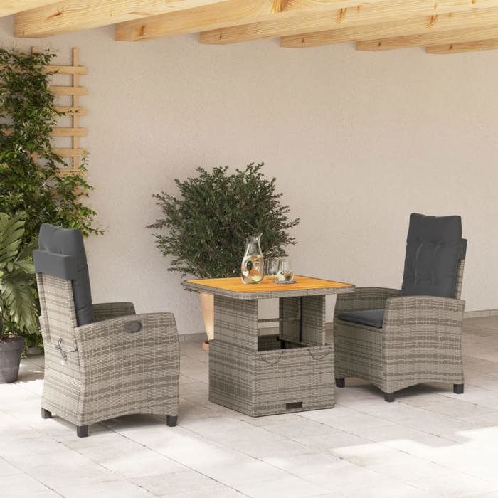 vidaXL Ensemble à Manger de Jardin avec Coussins 3 pcs Table de Terrasse Meubles de Patio Mobilier dExtérieur Gris 3277397
