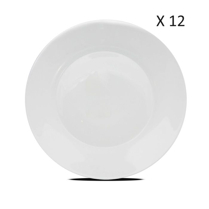 Service dassiettes plates à dessert - JUANIO - Service 12 pièces - Verre opale - Ø20 cm - Micro-ondes & lave-vaisselle