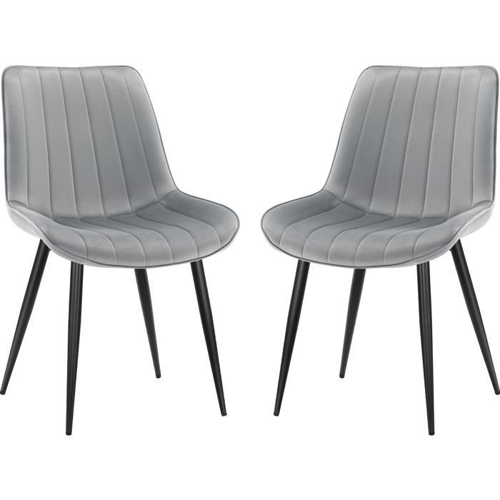 Chaise salle à manger - WAFTING - Lot de 2 - Velours - Pieds métal - Gris