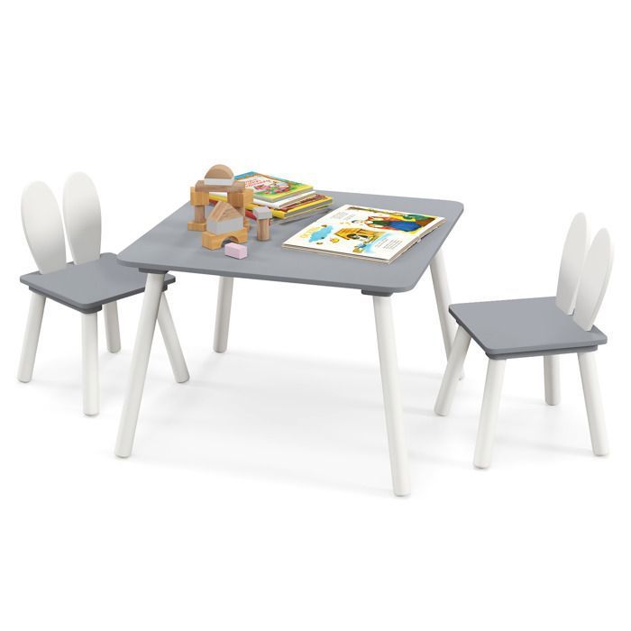 COSTWAY Table et 2 Chaises Enfants 3-6 Ans en Forme Lapin Chaises Ergonomique pour pour Jouer Dessiner Manger Gris COSTWAY Table et 2 Chaises Enfants 3-6 Ans en Forme Lapin Chaises Ergonomique pour pour Jouer Dessiner Manger Gris