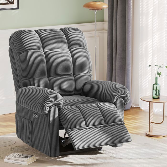 DRIPEX Fauteuil de Relax électrique en Velours CôteléFauteuil Canapé Réglable 90 à 150° pour salonchambres à coucherGris