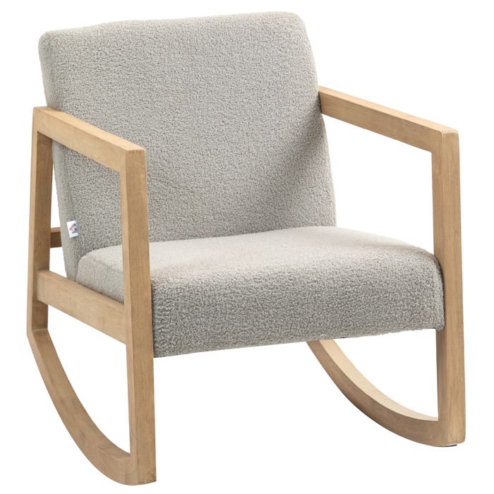 Fauteuil à Bascule HOMCOM - Revêtement Bouclette - Structure Acier Et Bois - Idéal Détente Et Allaitement